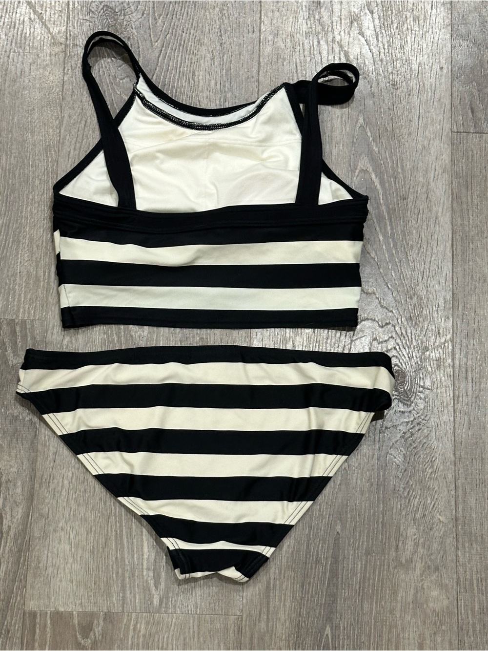 DKNY Swim Black & White Striped Two-Piece Bikini Set – Size Medium - Picture 4 of 5